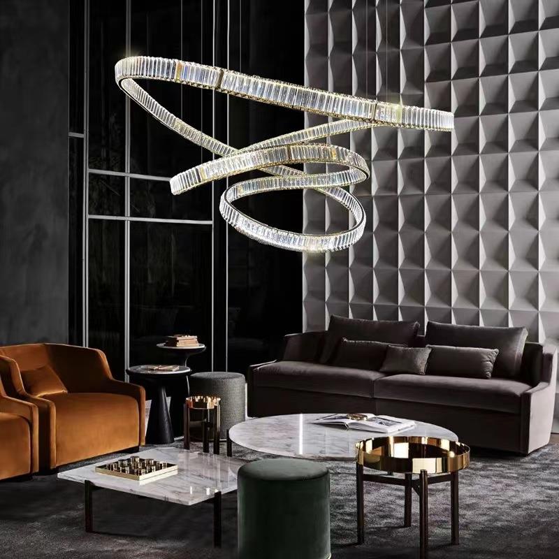 现代轻奢水晶吊灯客厅大别墅复式气楼环设计师圆大厅复128式工程