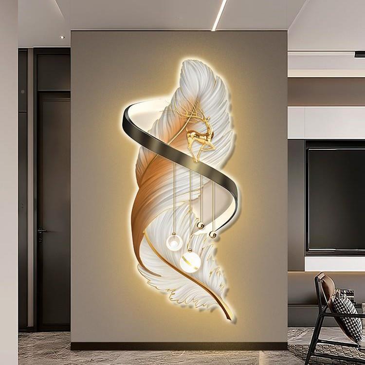 新款挂玄关装饰画羽现毛代轻奢入户走廊WDC-DHDH竖版led灯画过画