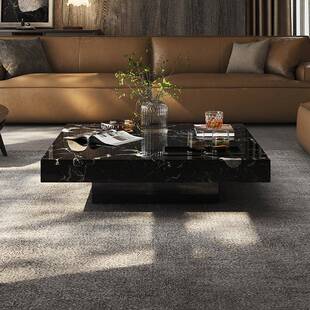 式简极天PBB然黑玫奢石瑰茶几家用轻奢高端客厅正方形大理石茶几