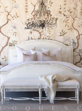 出法国法式VNL木怀旧口双床美乡村仿橡古做旧公主床式欧式奢华宫