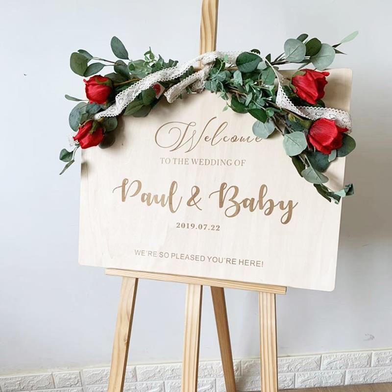 。木质迎宾牌婚礼欢表迎牌订指婚引牌流程水牌宴草坪婚接待嘉F759