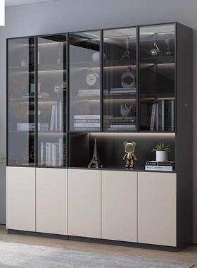 式组轻奢实木书柜玻璃门意合展示收柜客厅储物柜一体整墙防EVB尘