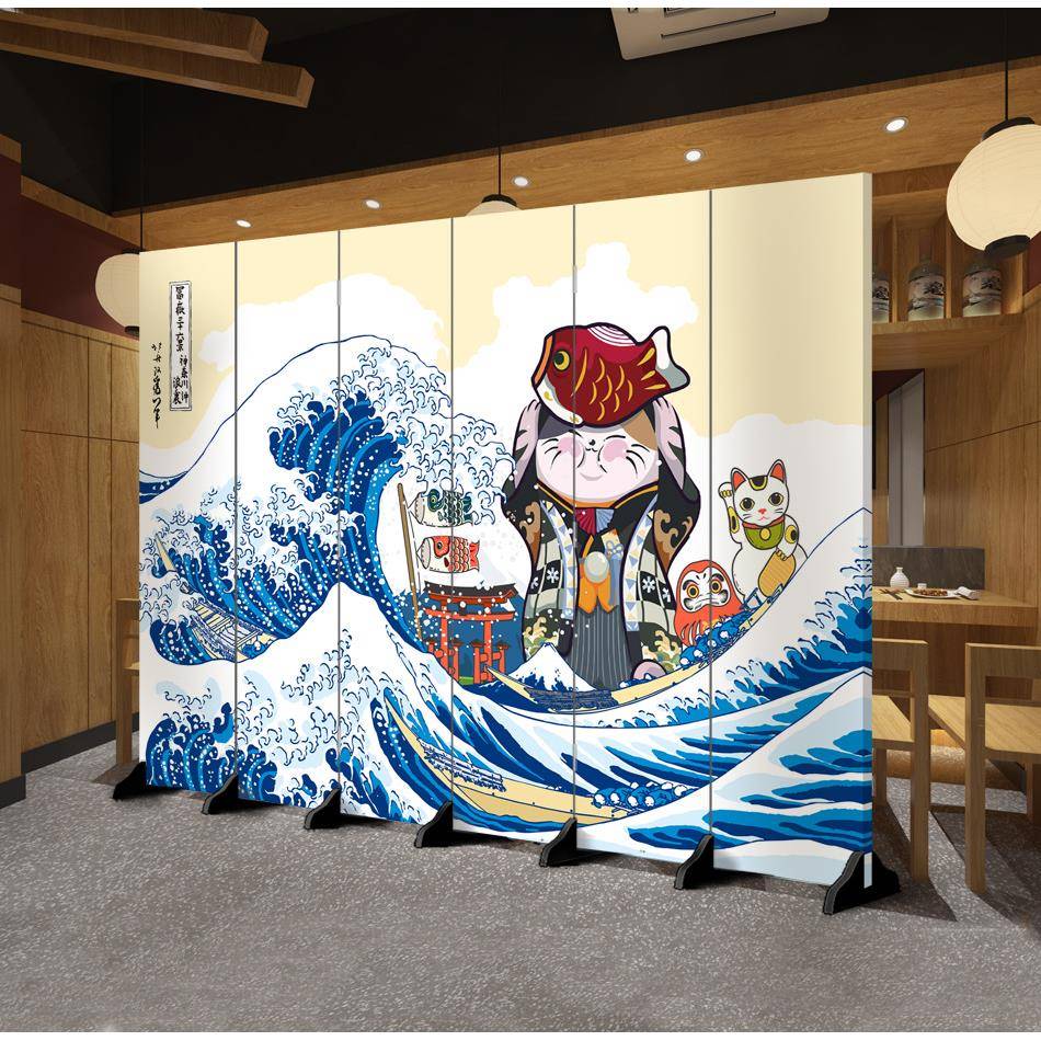 日式浮世绘墙屏风刺YSPF0000青隔断客厅折室叠移动办公室内简家易