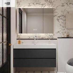 法式 黑色卫瓷生间漱柜台陶浴室柜914洗手间洗脸池厕所镜一体盆洗