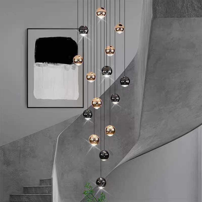 2285跨境极简楼梯吊现代轻奢球loft别墅旋圆转复式灯挑吊空灯,家装灯饰光源,智能吊灯,淘宝优惠券,粉丝福利购,淘宝优惠卷