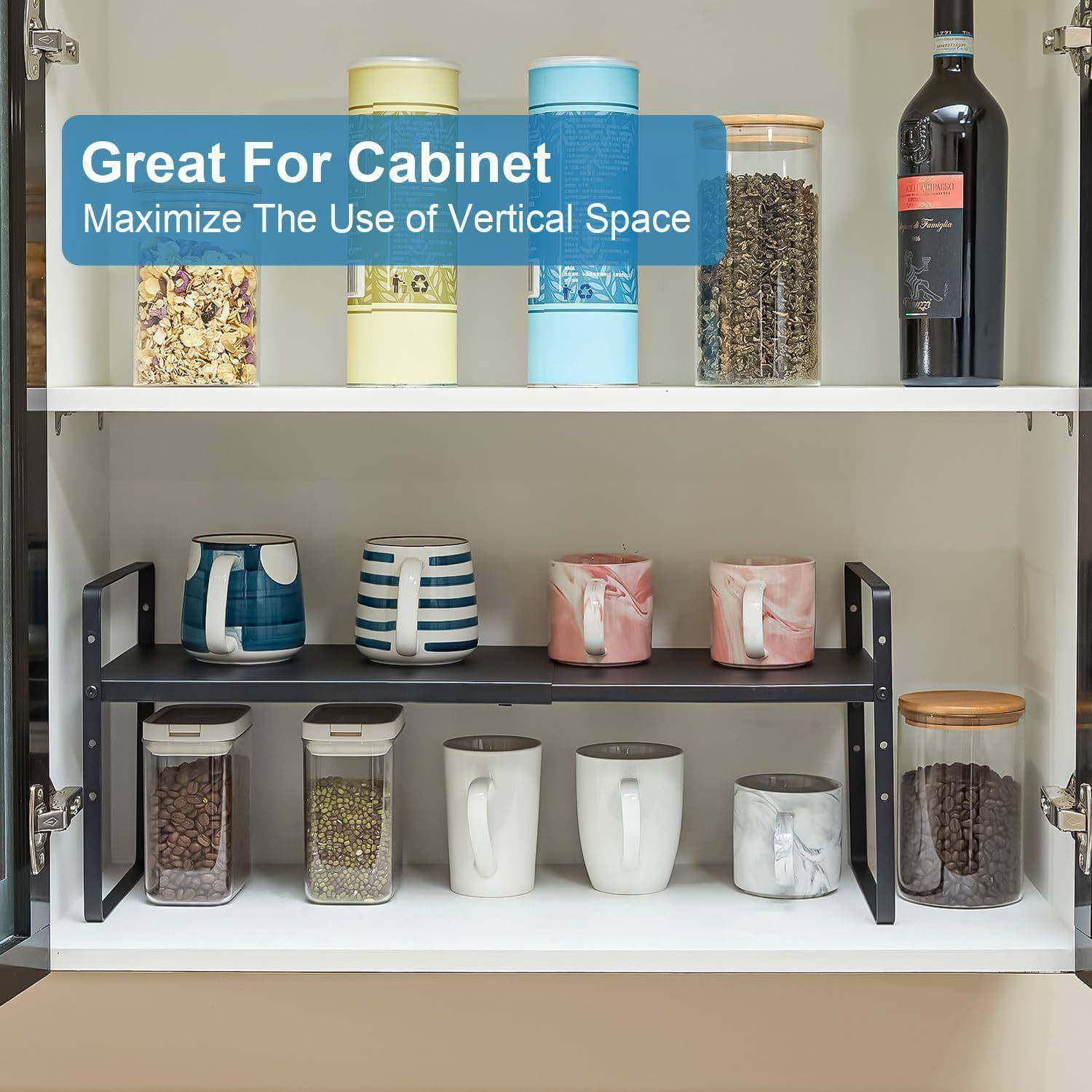 2层柜可扩展拉式出橱整理器和用063-JZ于厨房餐具室存储的储物架