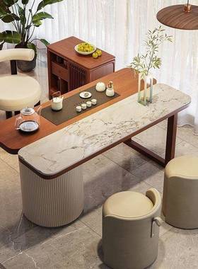 现代简阳约台桌椅组家用茶轻奢小茶台奶油风71340合实木亚克力一