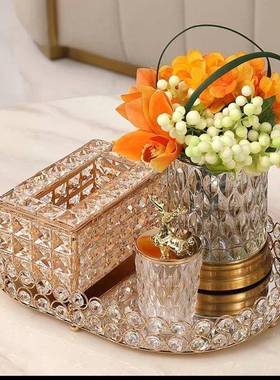 G5749U意欧餐式水晶几纸巾盒简约客厅创桌茶收纳装饰轻奢纸盒托盘