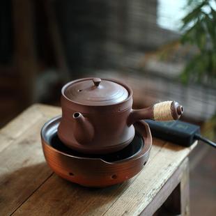 OF9侧D潮汕砂铫F75SST把煮茶壶岩泥煮茶壶煮老白茶粗陶炭烧水炉电