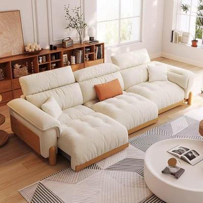 琦堡法式奶油风邦原木电沙发小动户型厅直排布艺两用沙客-发床