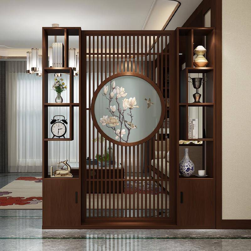 中新式断木屏风隔花客厅书房实木现代HT2时尚玄关镂空屏风柜格