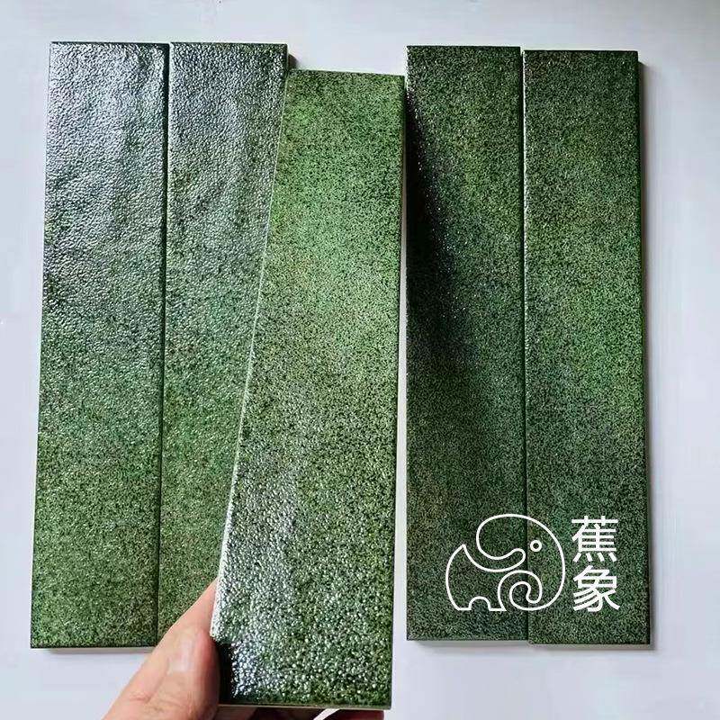 复古手复古手工工砖法式卫生墙砖厨房餐亮光长条砖绿色间艺文吧台