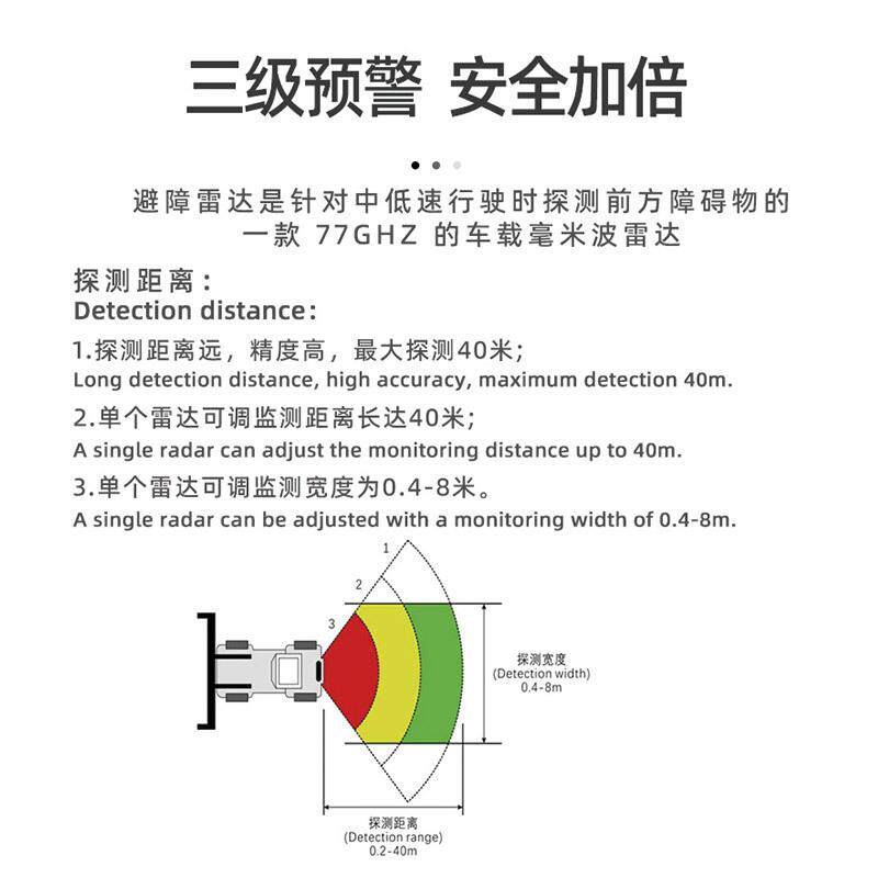 77Gz避障毫米用波雷达盲区监械测工h程机商车BPZ前后向防碰撞系统