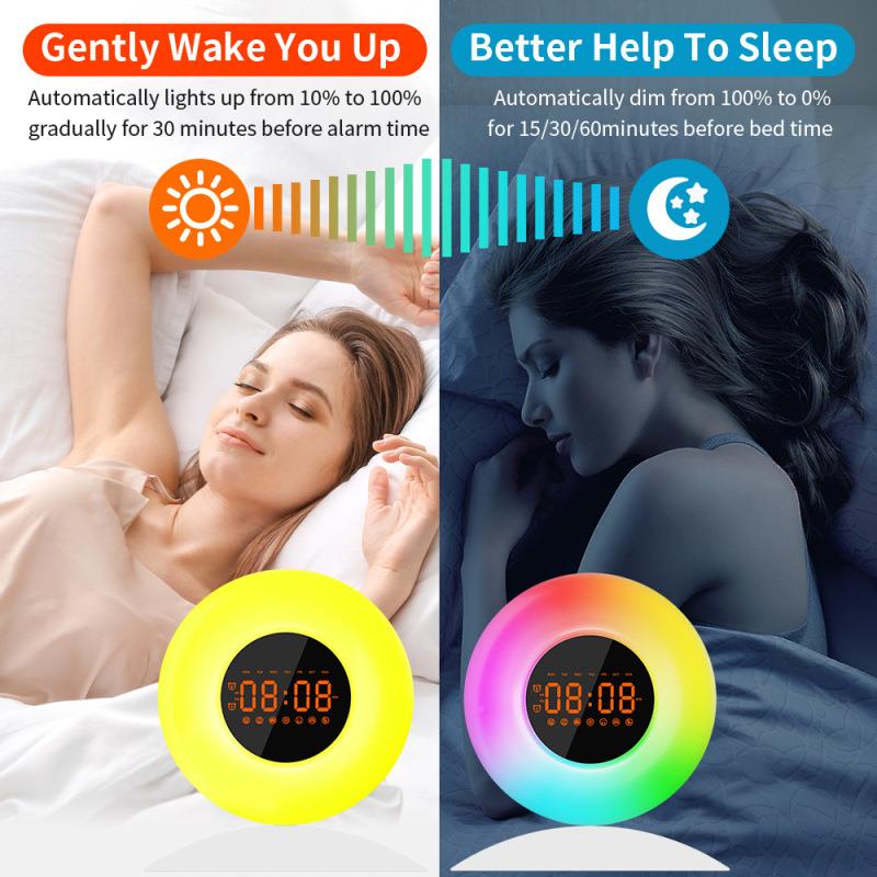 新睡款自创意然日出唤醒灯闹钟LED幻彩多功能SH-201模拟日落乐眠