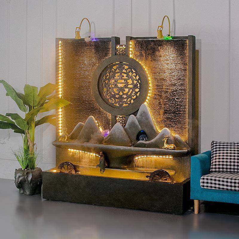 水GIK幕池墙流水墙隔屏风店客厅玄关断庭院装酒饰假山鱼喷泉景观