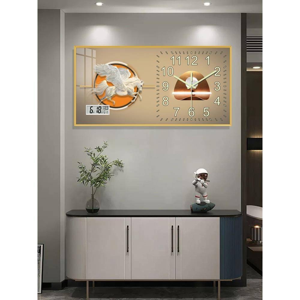 挂钟客厅202新款装饰画插电灯光静音免打孔家用钟表墙万年历时钟