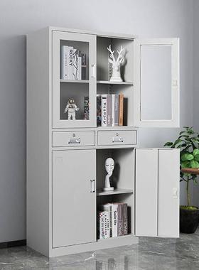 中二斗柜铁文皮柜钢制办公柜料资柜档案柜CNW带锁凭证件柜玻璃储