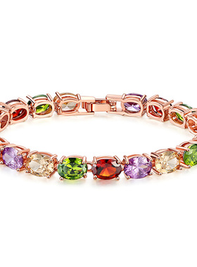 嘟嘟蝶 欧美风格 饰品七彩锆石手链女款时尚典雅锆石闪钻彩色手链