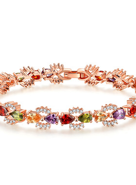 欧美风格时尚锆石手链典雅 手链人工镶嵌宝石铜手链精致