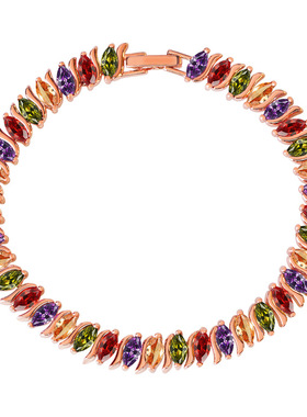 欧美风格款新款时尚潮人跨境 配饰叶子铜锆石手女士创意款手环