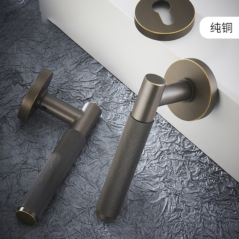 轻奢分体门锁全铜法式金色静音磁吸卧室内房门实木门把手锁具