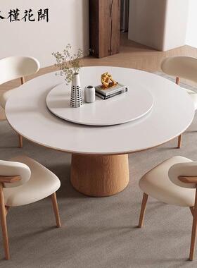 圆桌YZ050餐家桌原木奶油小户风型用带餐转盘白色饭桌德利丰圆形