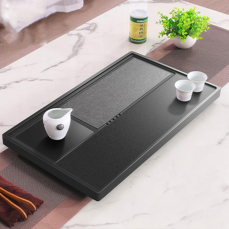 金石盘整茶块石石头天然家用茶托方禅意形黑乌金石嵌入式石盘茶海