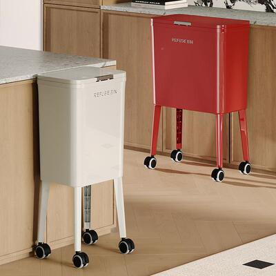 弯腰垃圾桶家用厨免大容量高房脚垃圾筒分格类按压式分带轮8401收