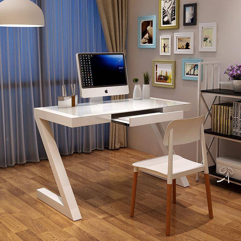 带简约现代钢脑化玻璃电子桌台式家用办公桌卧室KMD书桌收纳抽屉