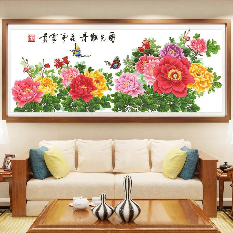 国色绣天简香丹花十字2牡025新款线绣客厅书房风景画手工自WPE己