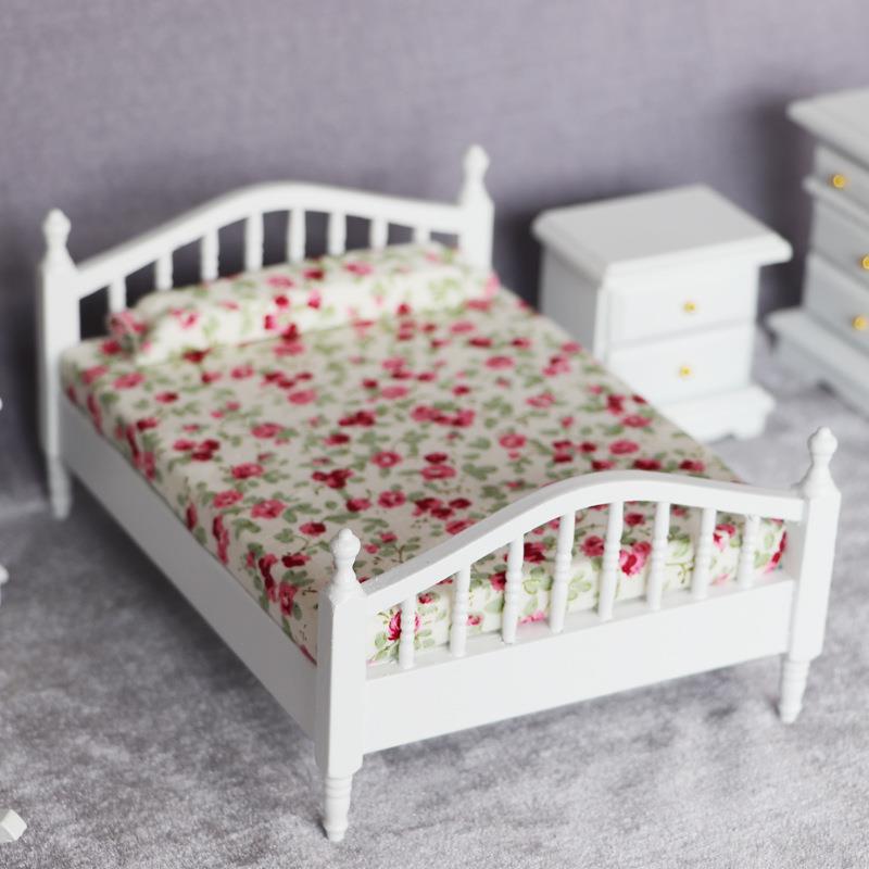你1:12迷娃娃屋dollhoPTCse12分娃娃用家具模型摆件白色卧6室u件