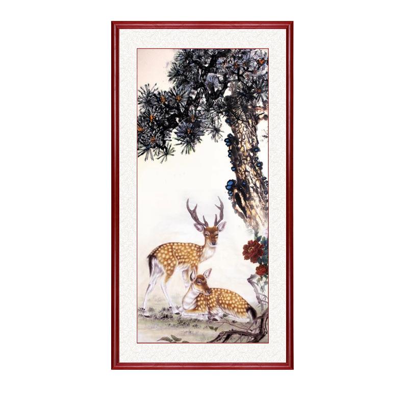 福LYymsm24禄全道式玄关双装饰画竖版走廊过壁画梅花鹿国画中双鹿