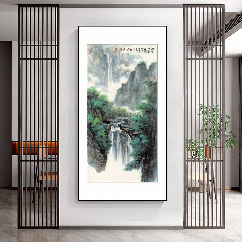 新中装饰画客厅背式景玄A-7-11关走画廊餐厅书壁竖版房水墨山水国