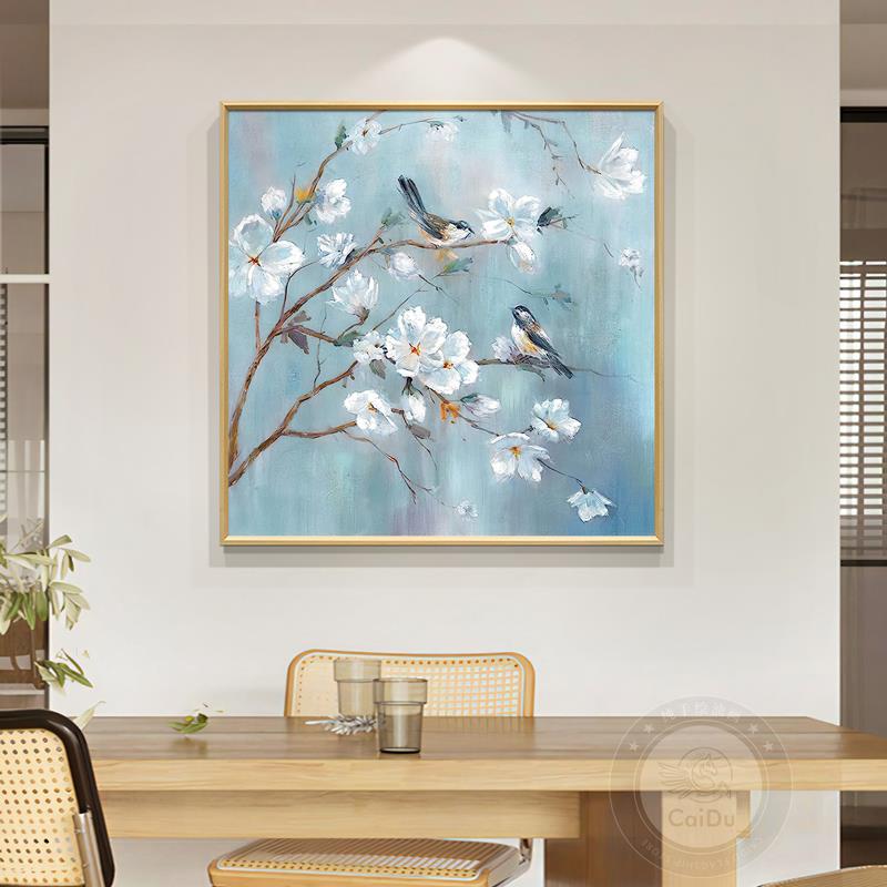 喜鹊绘圆形玄新关装饰画中式厅风景客餐厅挂画书房卧室花鸟MG80手