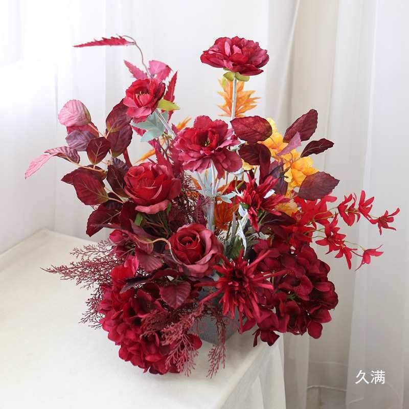 红色系仿真艺婚礼花婚房布置装饰喜庆活动花球引壁挂路形大状无品