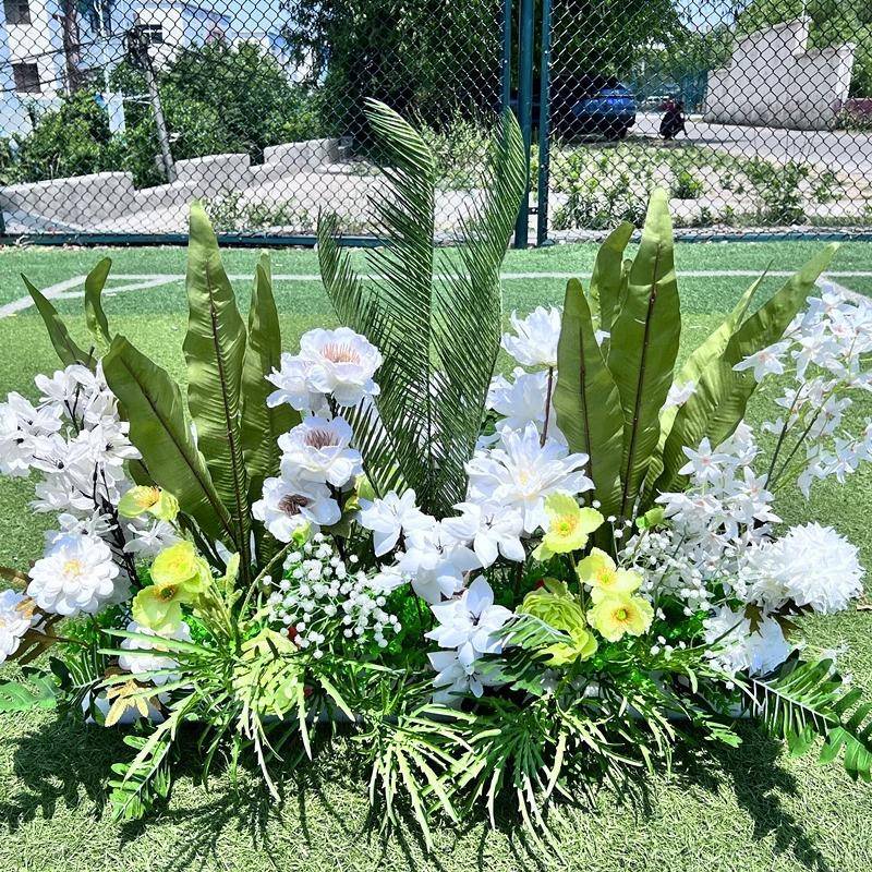 款婚森系白色花婚礼庆仿真柱路引花排背景装饰户OHJ外草坪婚礼新