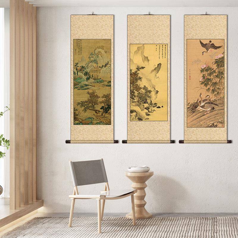 OF9D茶室画卷挂轴山水画办公室国新中书房客厅装饰画画中堂式F768