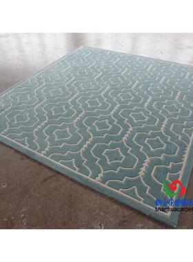 代约蓝色几670何格子简田园欧式中现式客厅茶地毯书几房卧室客房