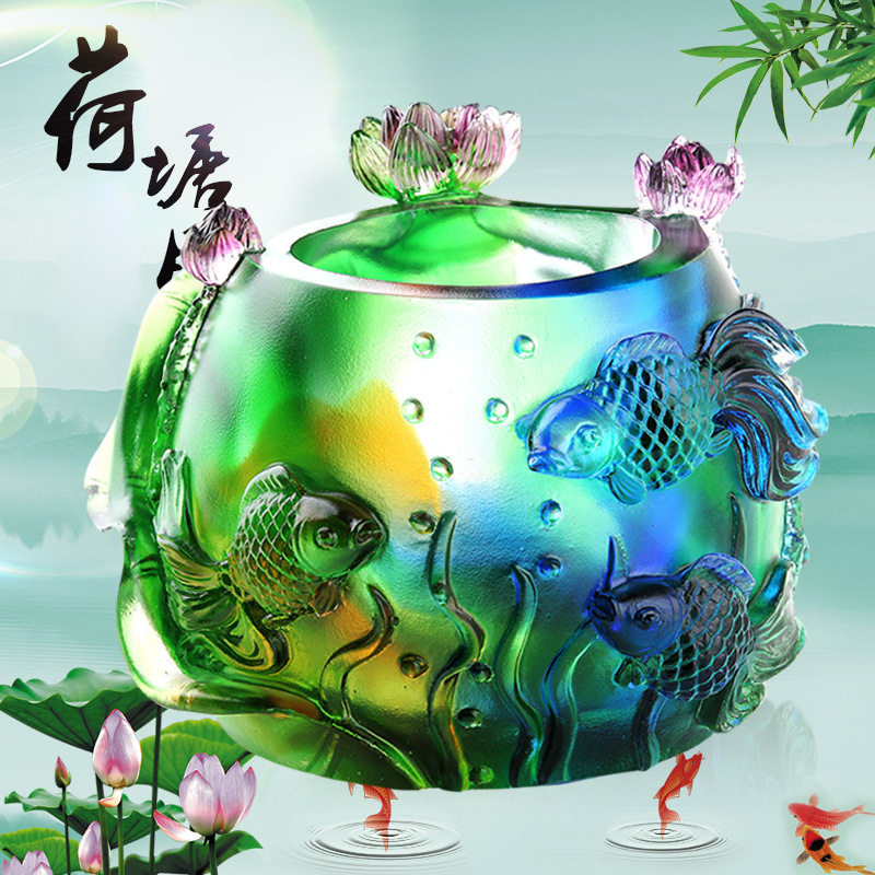 淄博琉璃荷花笔筒办公室桌面装饰摆件家居客厅工艺品创意实用装饰