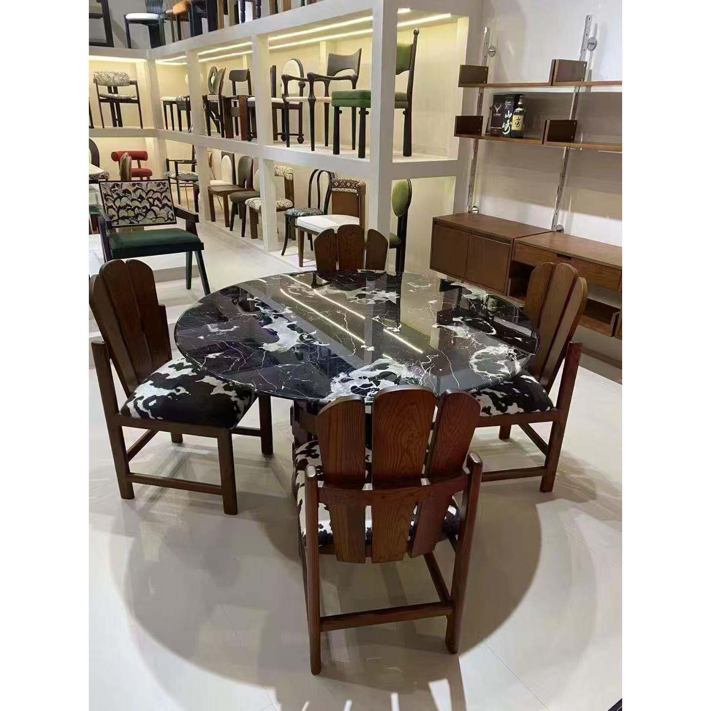 中古风餐椅家意用餐桌椅设计创家具靠VYE背师凳子坐感椅久子