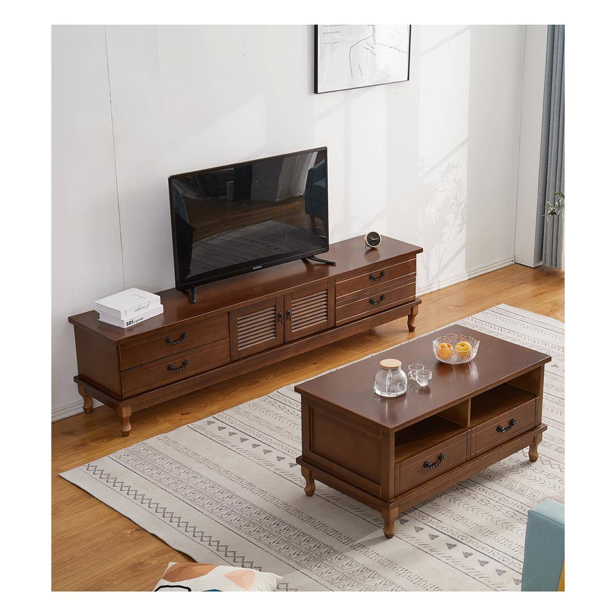 实木电电视柜茶F5M58584几合组现代简约小型客厅视墙户地柜简易电