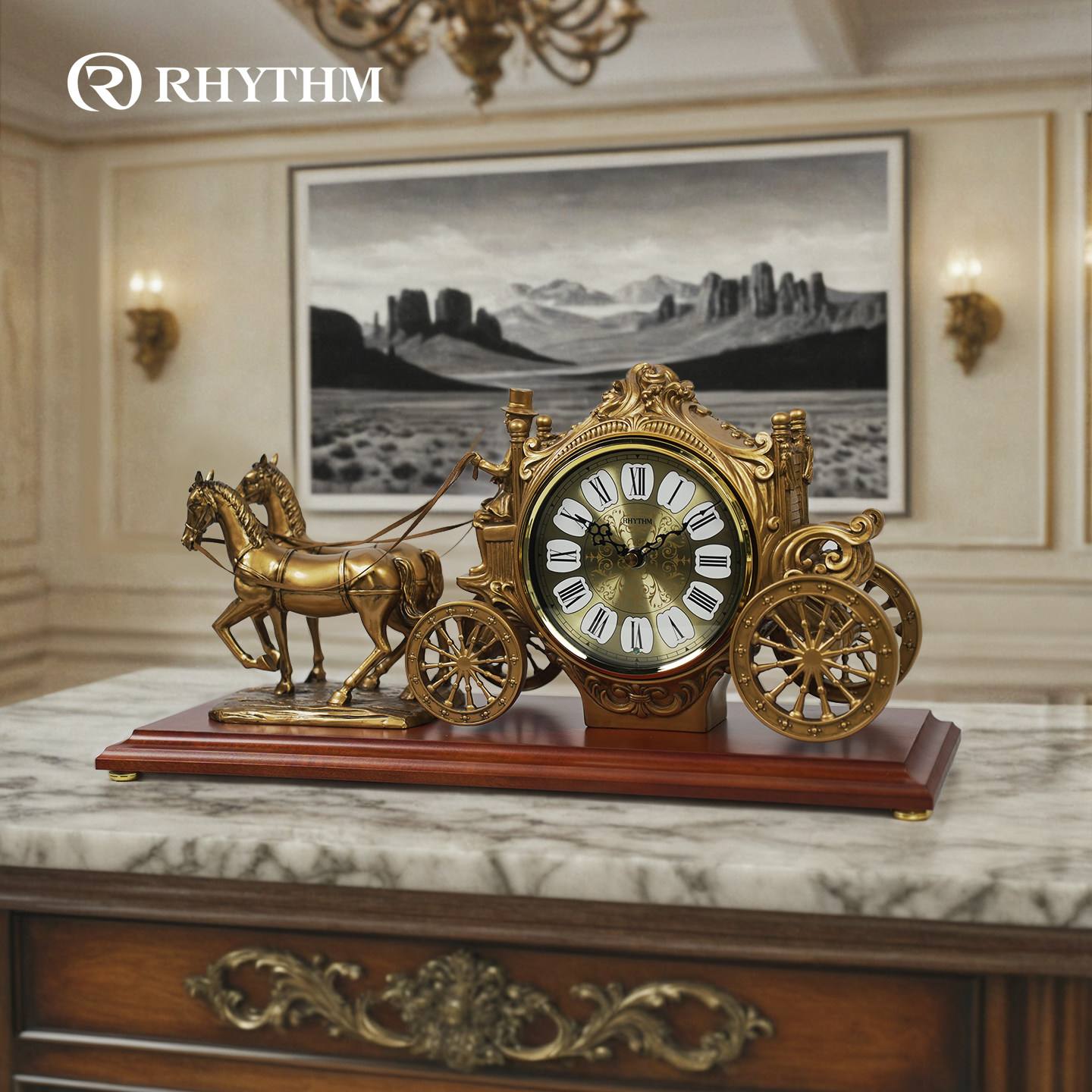 RHYTHM丽声客厅高端台式高级座钟2026新款家用静音台钟复古坐钟