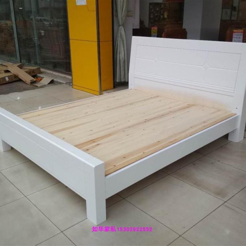 白色实木床新款松木双人床现代时尚简约木头大床1.8米主档新上市
