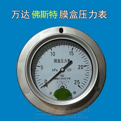 万达佛斯特牌YE100BF-ZT天然气全不锈钢轴向带边膜盒压力表负压表