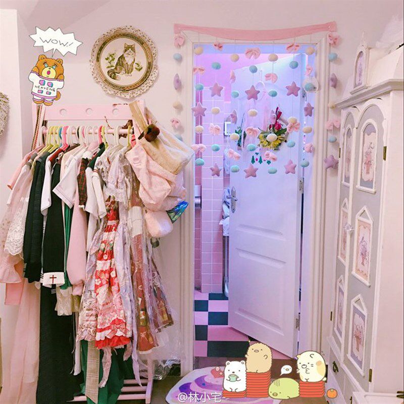 林小宅星星可爱蝴蝶结装饰窗帘 少女卧室门帘 公主风珠帘软妹挂帘