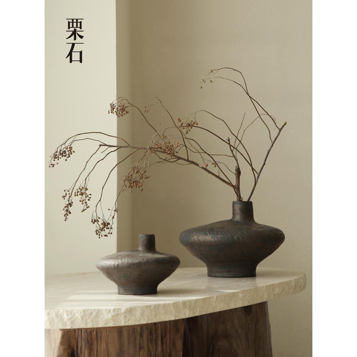 栗子Wabi-Sabi风格覆古金属釉陶瓷花卉装饰中世纪私人住宅入口青