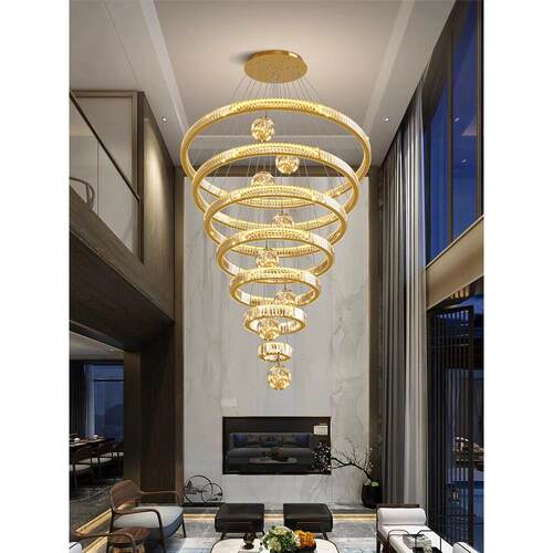 轻型豪华水晶客厅吊灯覆式地板客厅灯大厅楼梯间长吊灯中层建筑星