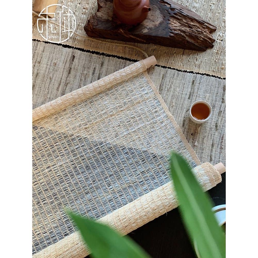 原木色中式手工夏布苎麻帘遮阳遮光卷拉式窗帘覆古装饰门帘隔断帘