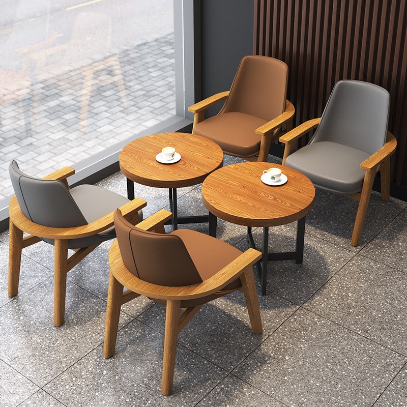 咖啡馆实木靠背椅子餐厅奶茶店休闲沙发桌椅组合客户休息区商用