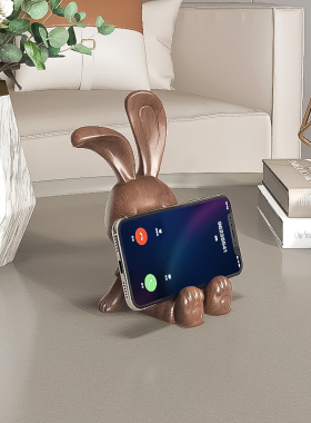 实木兔子木雕手机支架桌面小摆件木质平板支撑架可爱工位生日礼物